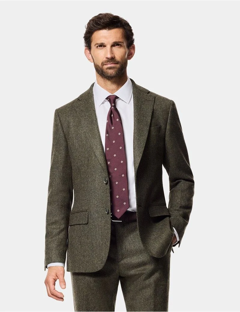 Slim Fit Green Herringbone 1913 Suit Jacket thumbnail 2