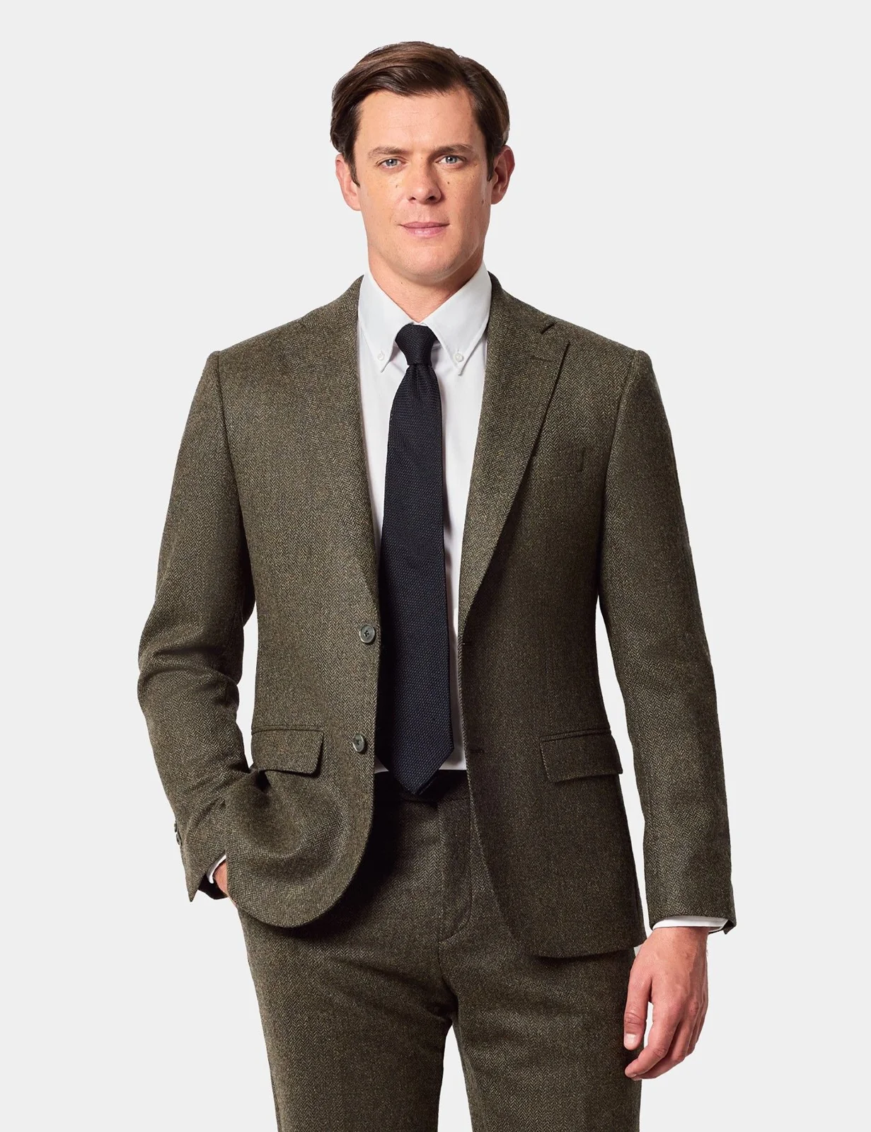 Slim Fit Green Herringbone 1913 Suit Jacket by Hawes & Curtis
