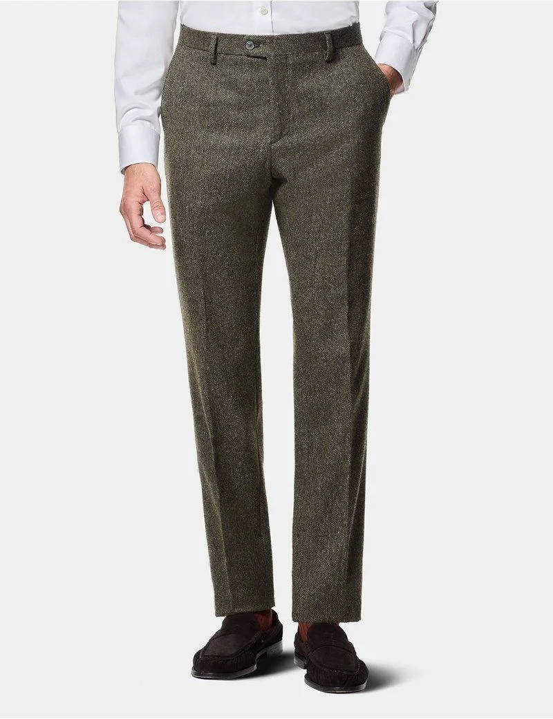 Slim Fit Green Herringbone 1913 Suit Trousers thumbnail 2