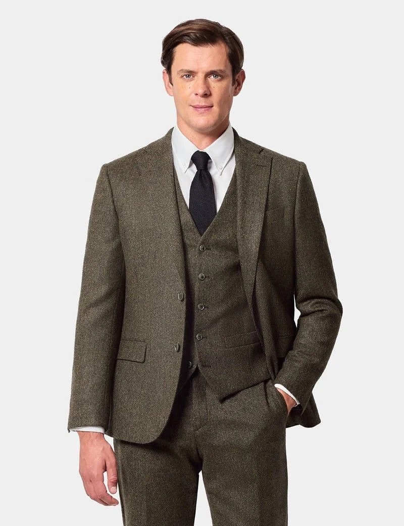 Slim Fit Green Herringbone 1913 Suit Waistcoat thumbnail 2
