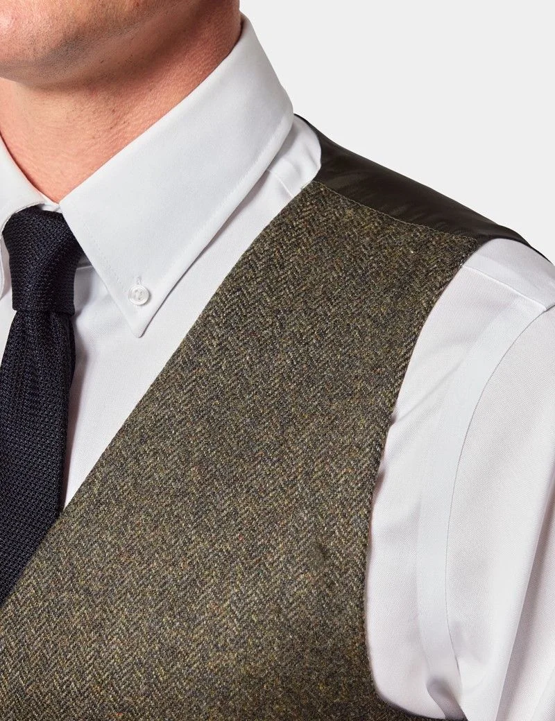 Slim Fit Green Herringbone 1913 Suit Waistcoat thumbnail 3