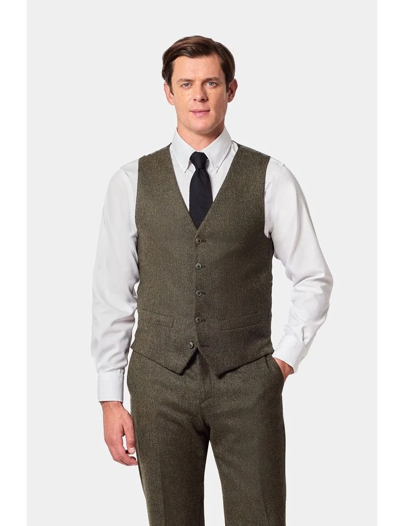 Slim Fit Green Herringbone 1913 Suit Waistcoat thumbnail 4