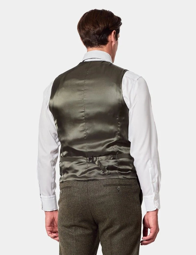 Slim Fit Green Herringbone 1913 Suit Waistcoat thumbnail 6