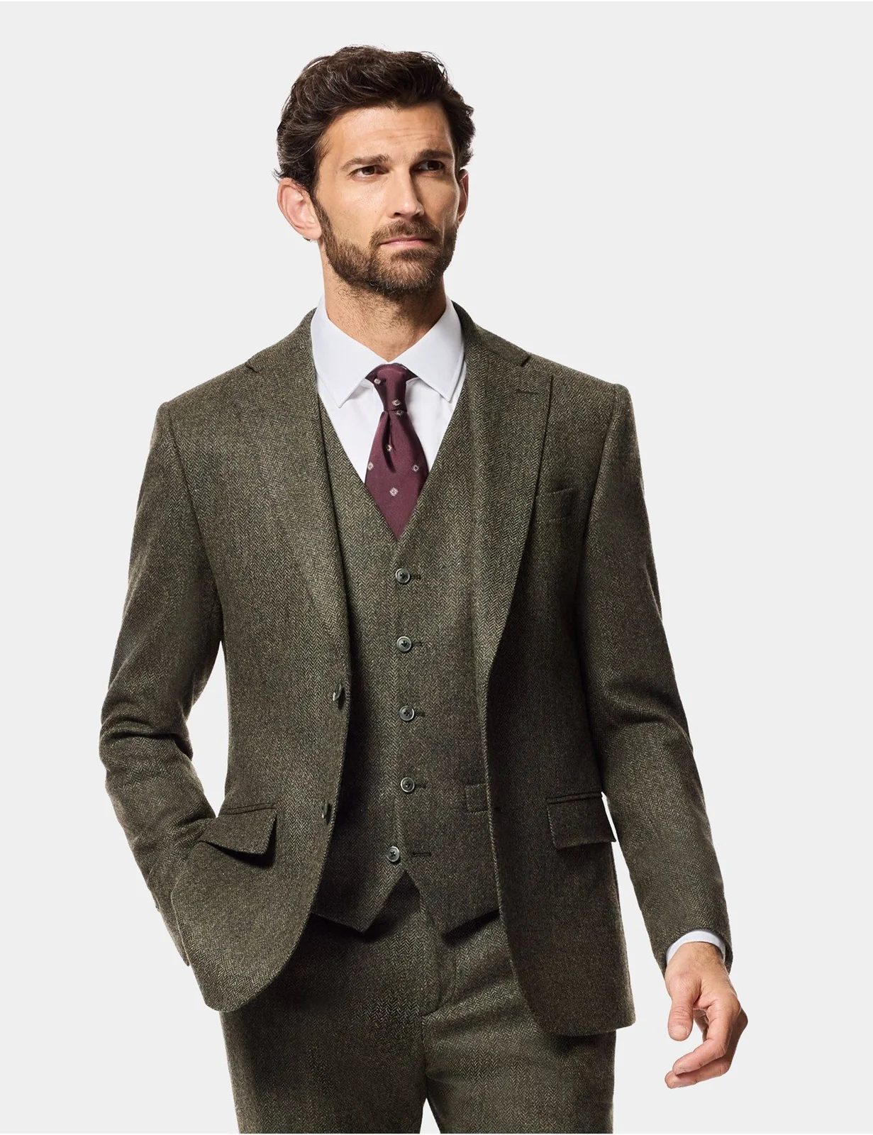 Slim Fit Green Herringbone 1913 Suit