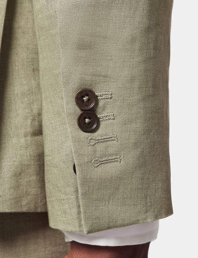 Slim Fit Green Linen Suit Jacket thumbnail 4