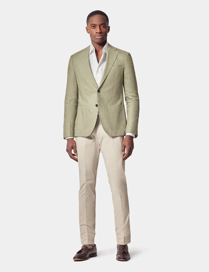 Slim Fit Green Linen Suit Jacket thumbnail 5