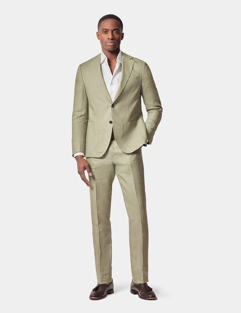 Slim Fit Green Linen Suit Jacket thumbnail 6