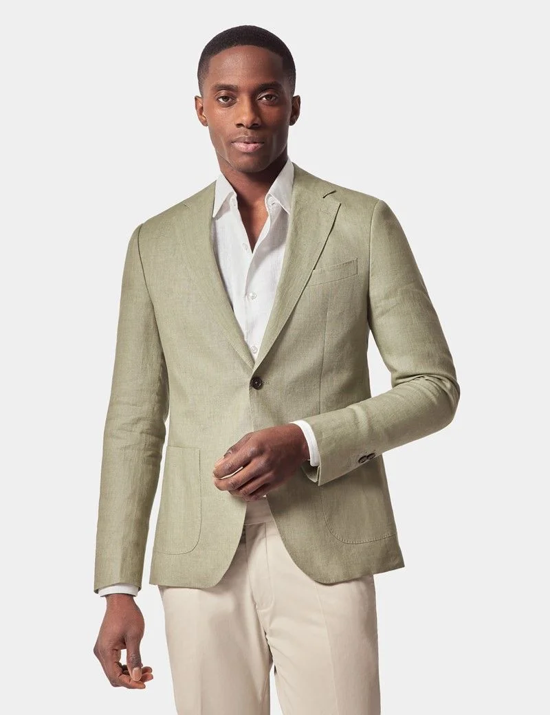 Slim Fit Green Linen Suit Jacket thumbnail 7