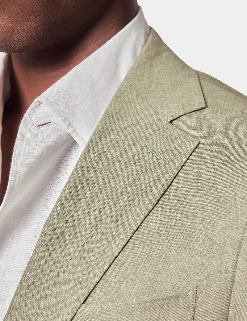 Slim Fit Green Linen Suit Jacket thumbnail 8