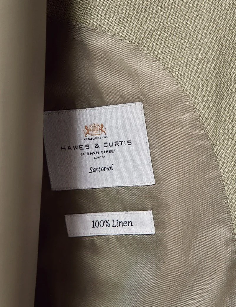 Slim Fit Green Linen Suit Jacket thumbnail 10