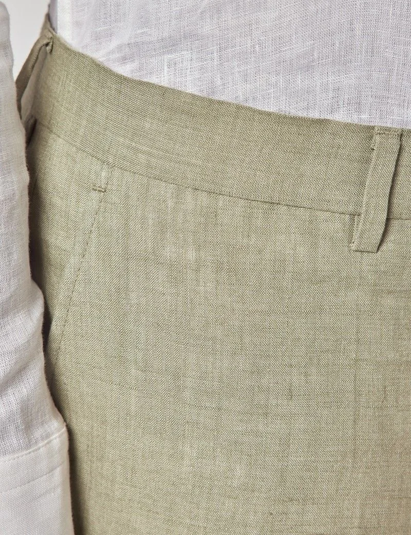 Slim Fit Green Linen Suit Trousers thumbnail 3