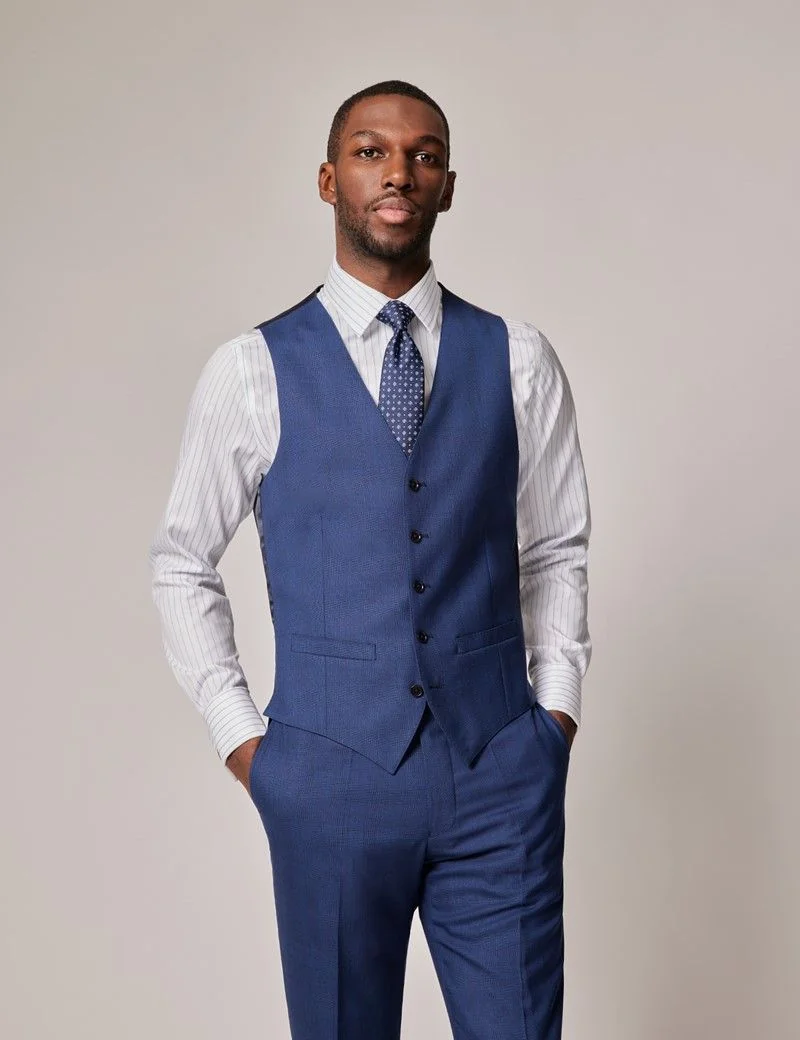 Slim Fit Indigo Prince of Wales Check Waistcoat thumbnail 2