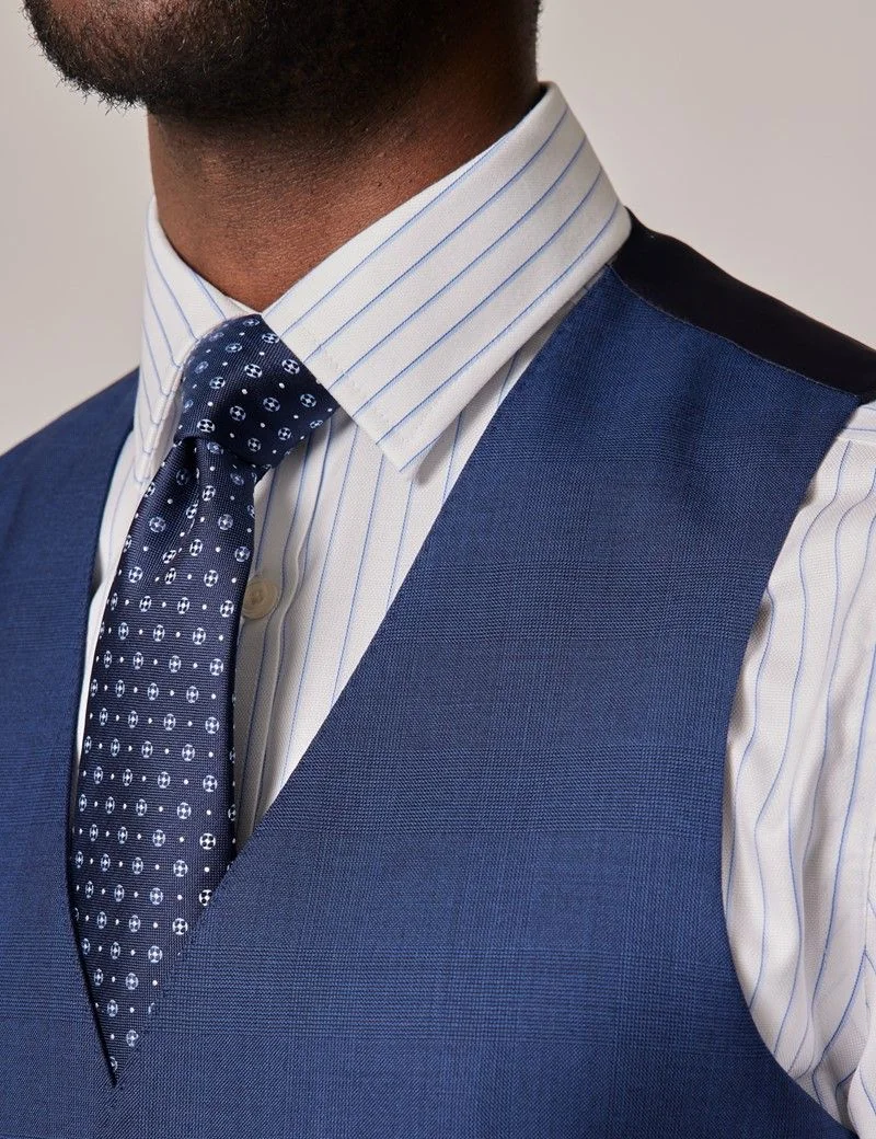 Slim Fit Indigo Prince of Wales Check Waistcoat thumbnail 3