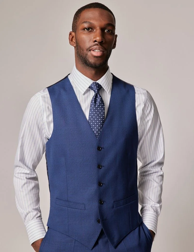 Slim Fit Indigo Prince of Wales Check Waistcoat thumbnail 6