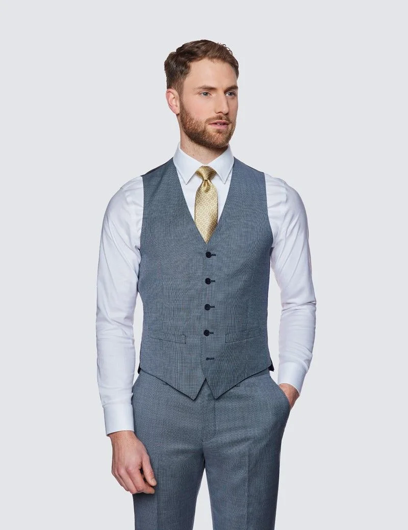 Slim Fit Light Blue Birdseye Waistcoat thumbnail 2
