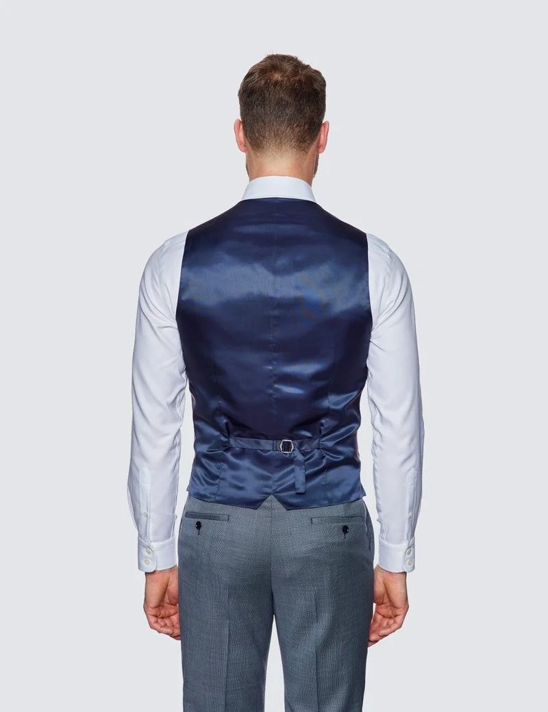Slim Fit Light Blue Birdseye Waistcoat thumbnail 3