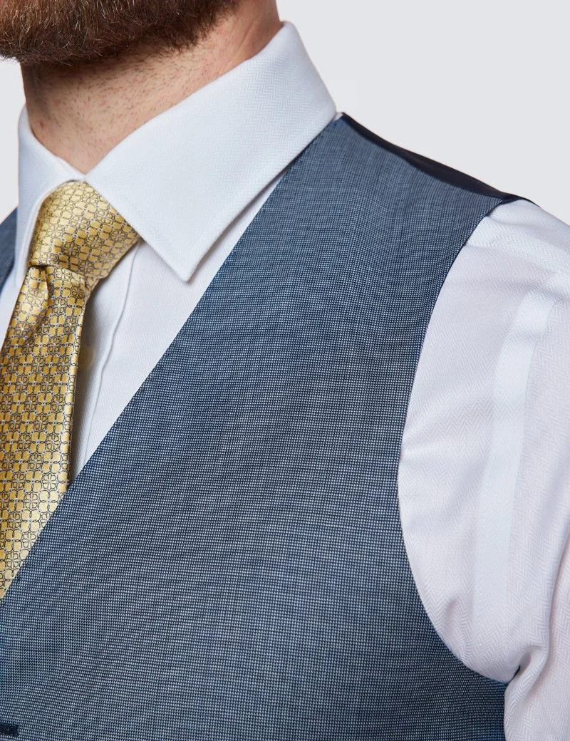 Slim Fit Light Blue Birdseye Waistcoat thumbnail 4