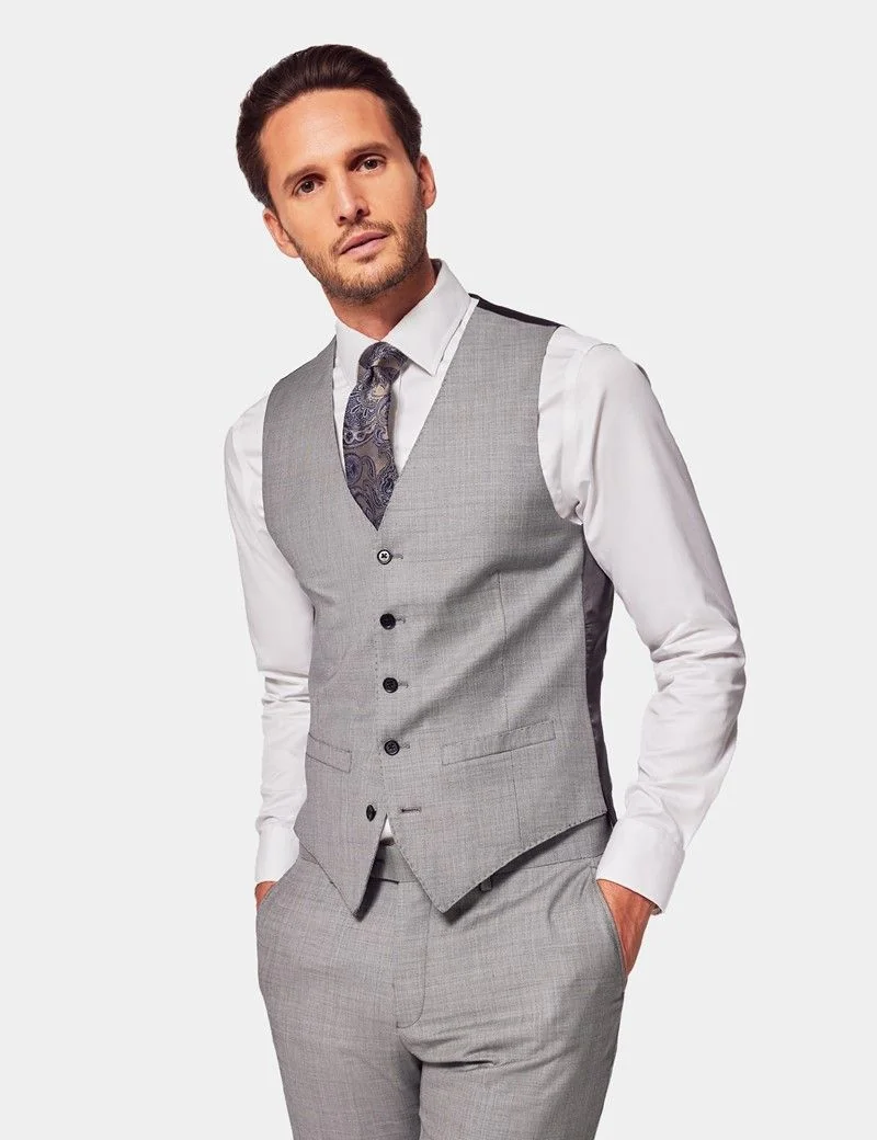 Slim Fit Light Grey Twill Waistcoat thumbnail 2