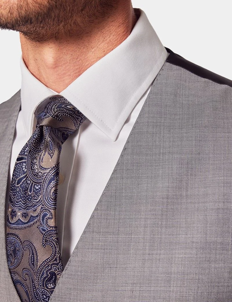 Slim Fit Light Grey Twill Waistcoat thumbnail 3