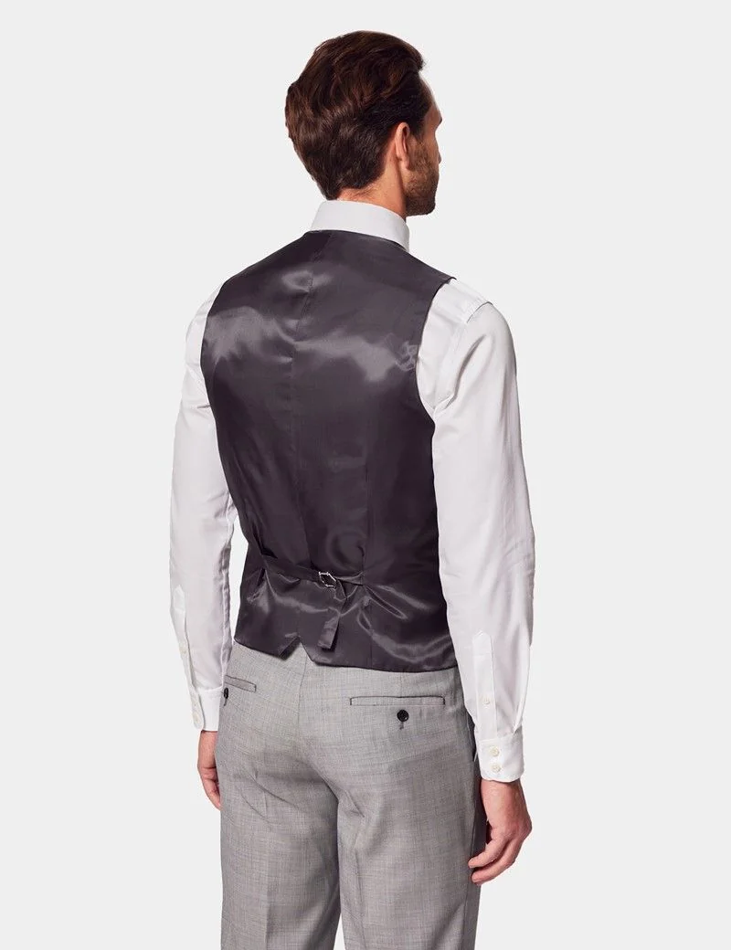 Slim Fit Light Grey Twill Waistcoat thumbnail 5