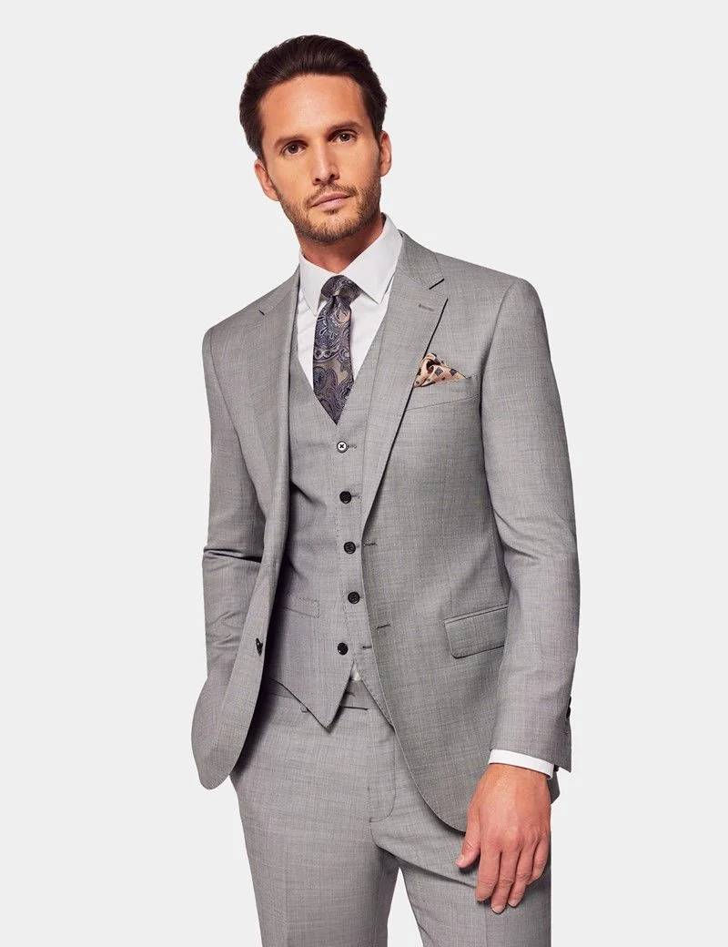 Slim Fit Light Grey Twill Waistcoat thumbnail 6