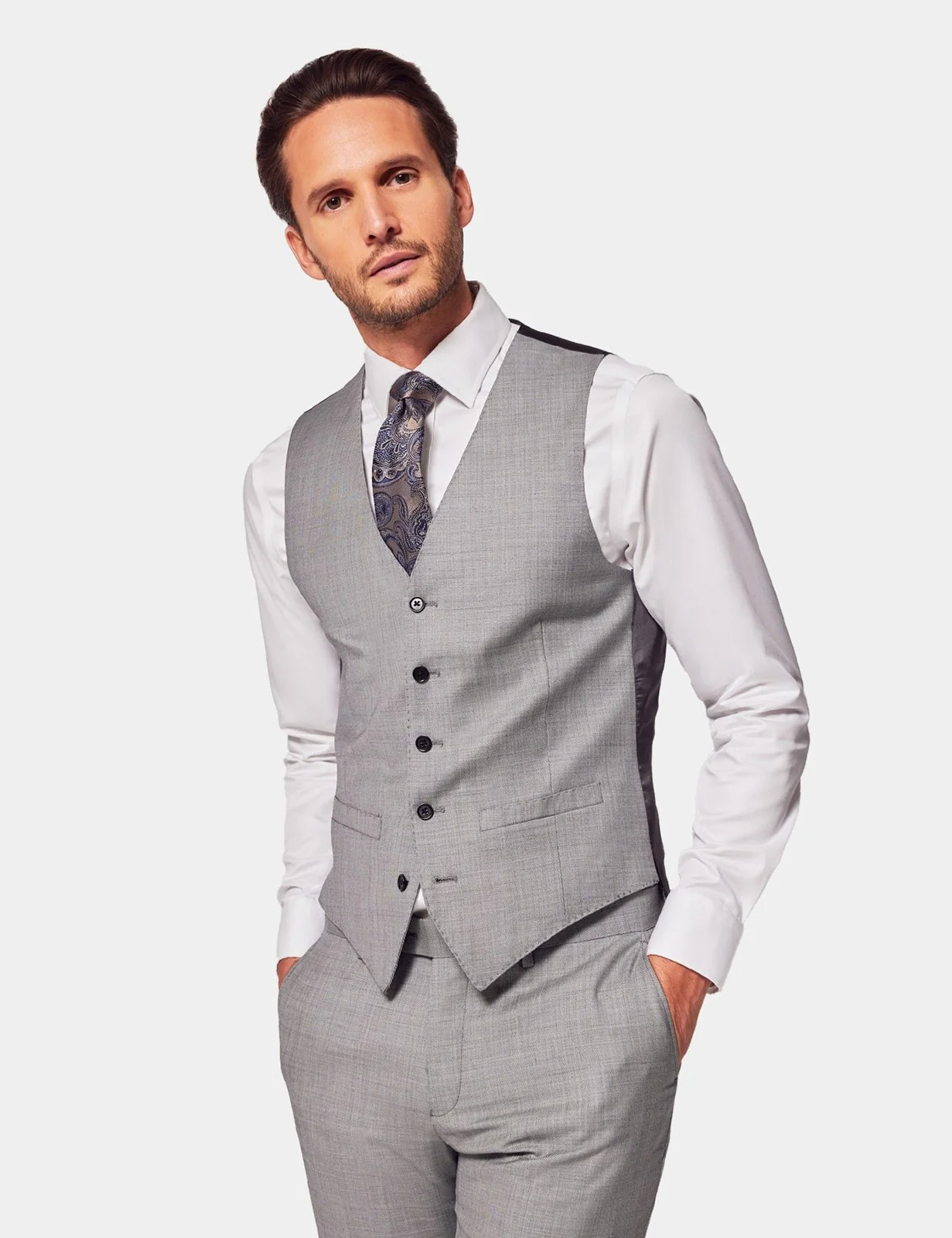 Slim Fit Light Grey Twill Waistcoat primary image