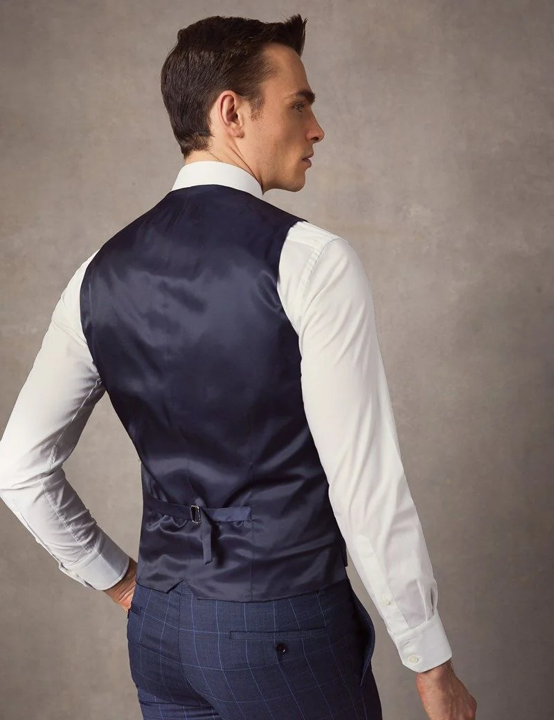 Slim Fit Mid Blue End on End Check Waistcoat thumbnail 4