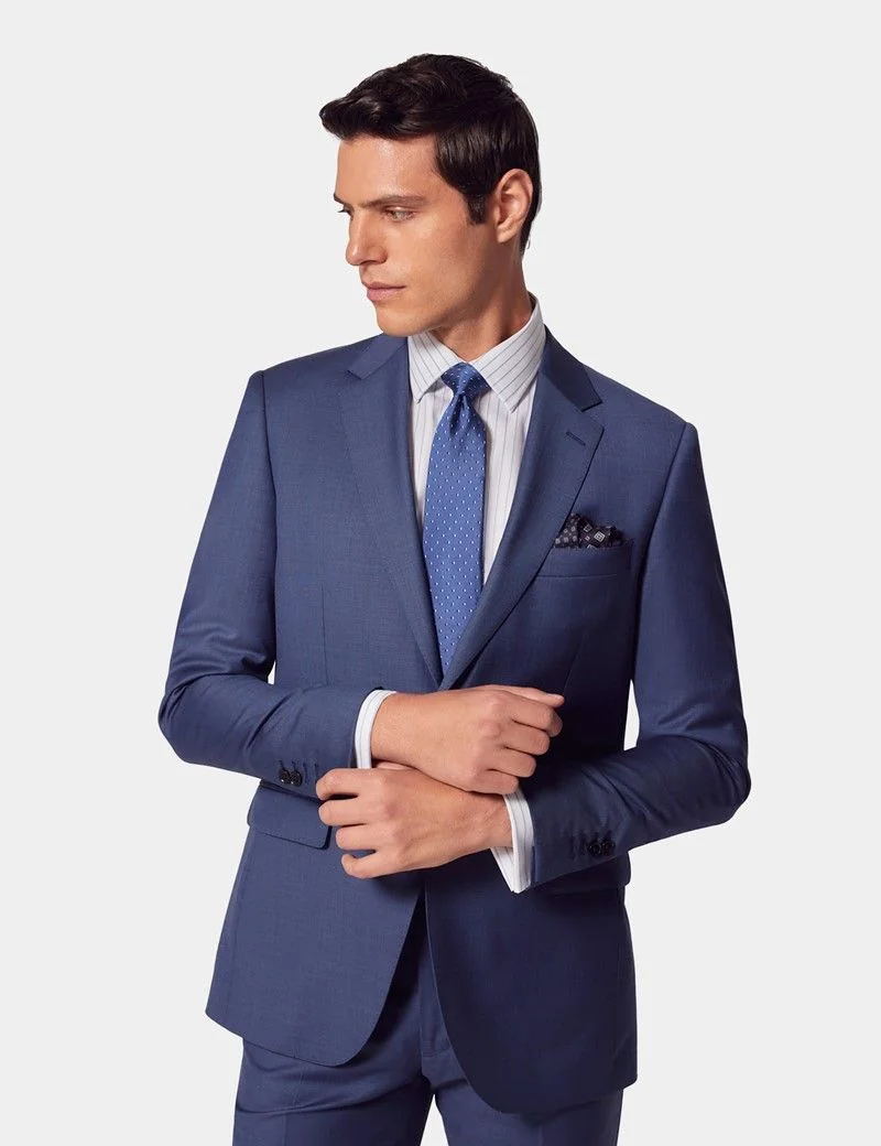 Slim Fit Mid Blue Sharkskin Suit Jacket thumbnail 2