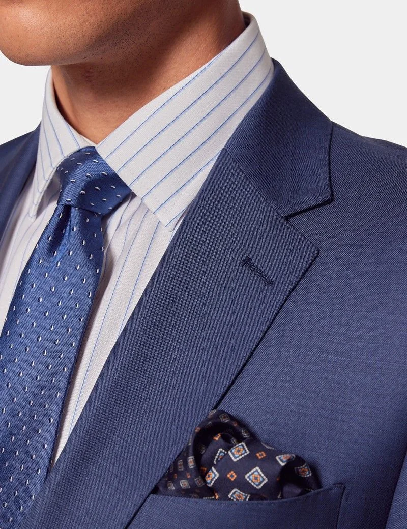 Slim Fit Mid Blue Sharkskin Suit Jacket thumbnail 3