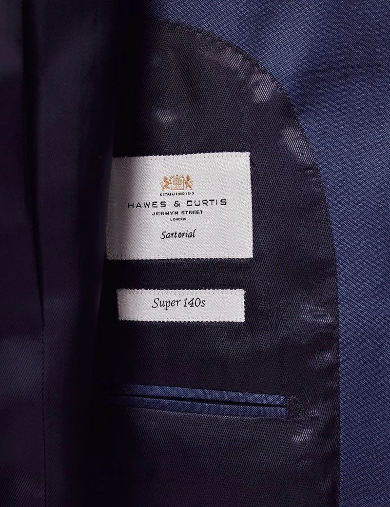 Slim Fit Mid Blue Sharkskin Suit Jacket thumbnail 5