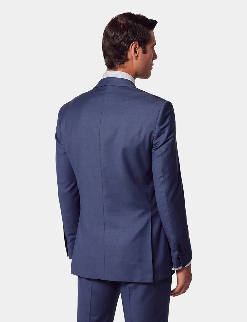 Slim Fit Mid Blue Sharkskin Suit Jacket thumbnail 6