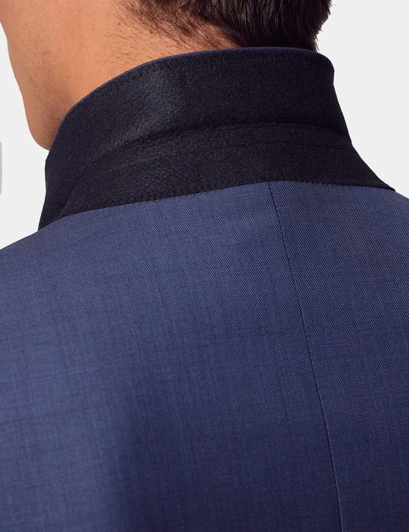 Slim Fit Mid Blue Sharkskin Suit Jacket thumbnail 7