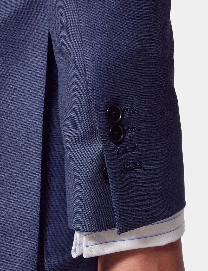 Slim Fit Mid Blue Sharkskin Suit Jacket thumbnail 8