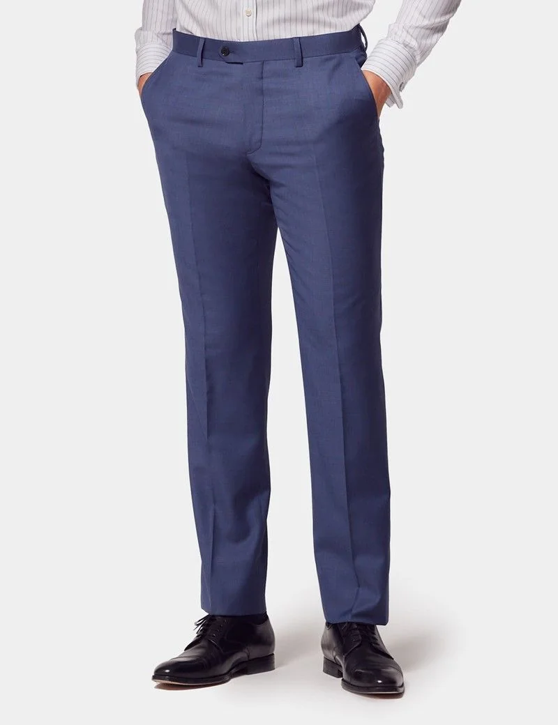 Slim Fit Mid Blue Sharkskin Suit Trousers thumbnail 2