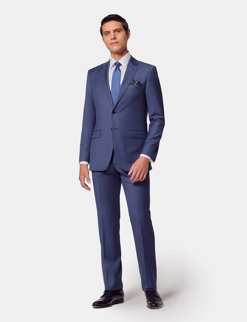 Slim Fit Mid Blue Sharkskin Suit Trousers thumbnail 4