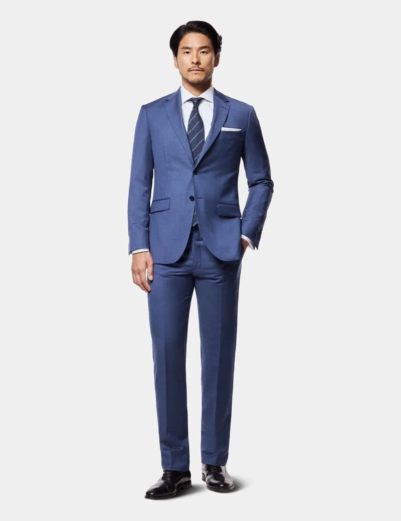 Slim Fit Mid Blue Sharkskin Suit Trousers thumbnail 5