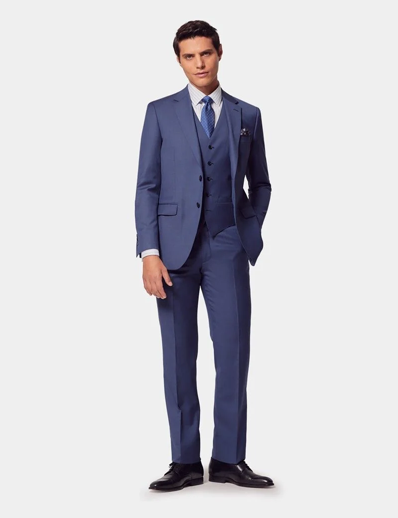 Slim Fit Mid Blue Sharkskin Suit thumbnail 10