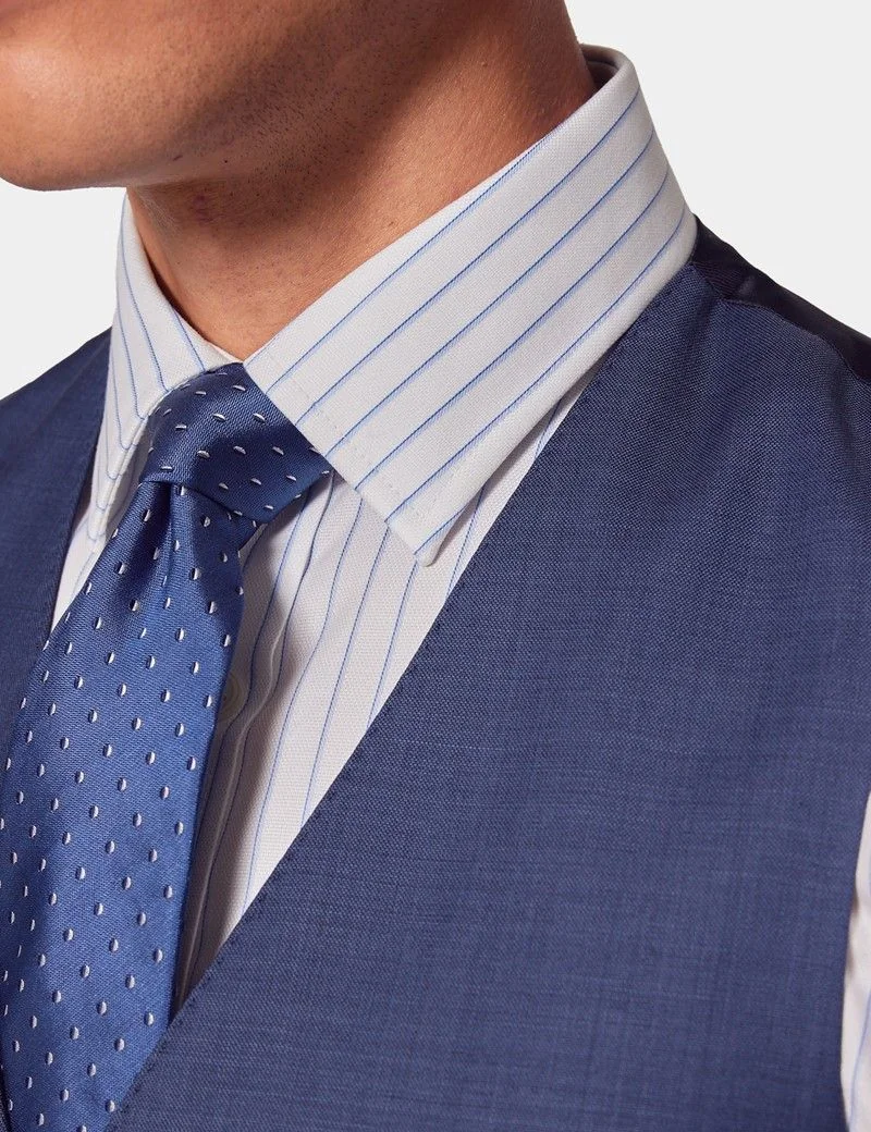 Slim Fit Mid Blue Sharkskin Waistcoat thumbnail 3
