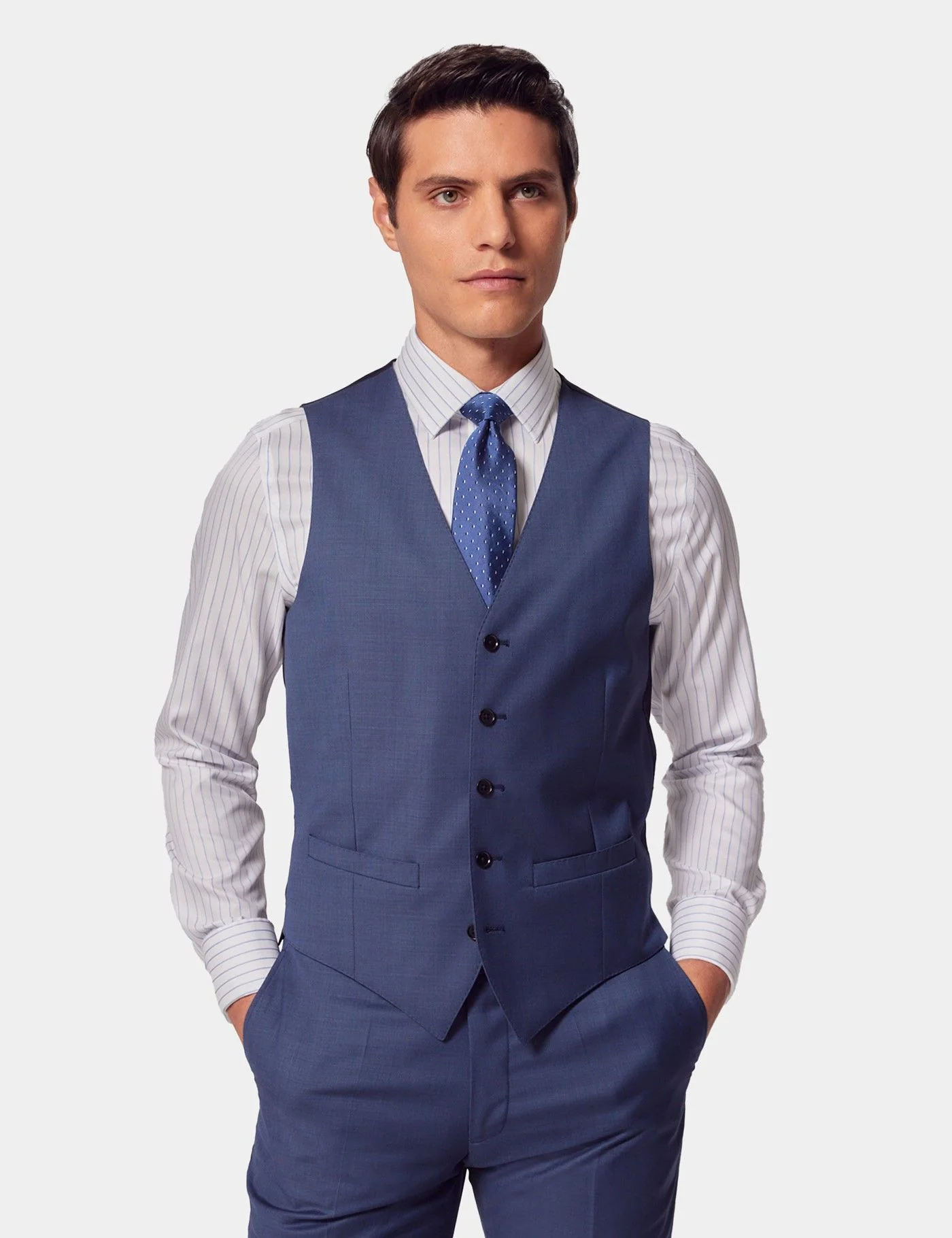 Slim Fit Mid Blue Sharkskin Waistcoat primary image