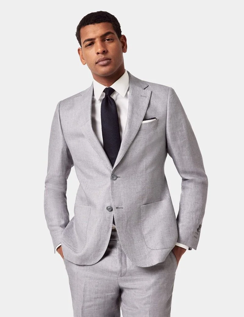 Slim Fit Mid Grey Twill 1913 Linen Suit Jacket thumbnail 7