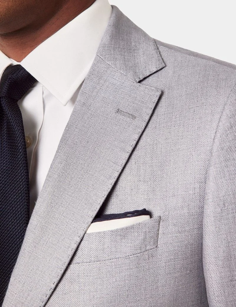 Slim Fit Mid Grey Twill 1913 Linen Suit Jacket thumbnail 8