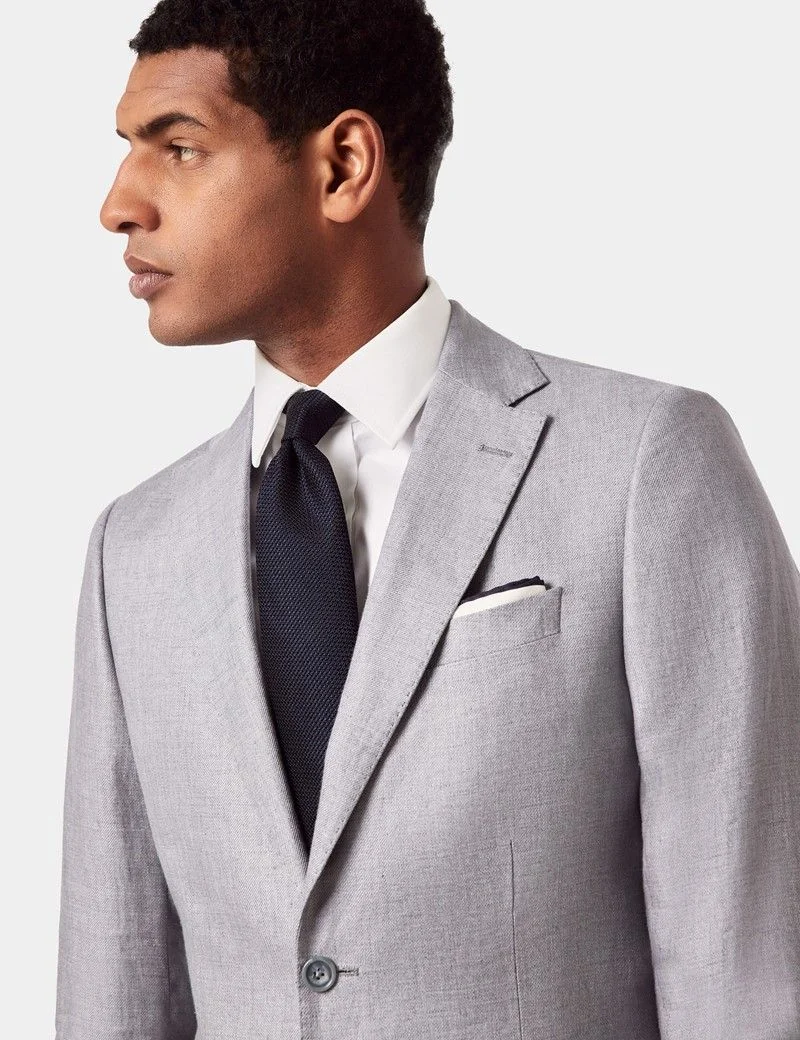Slim Fit Mid Grey Twill 1913 Linen Suit Jacket thumbnail 9