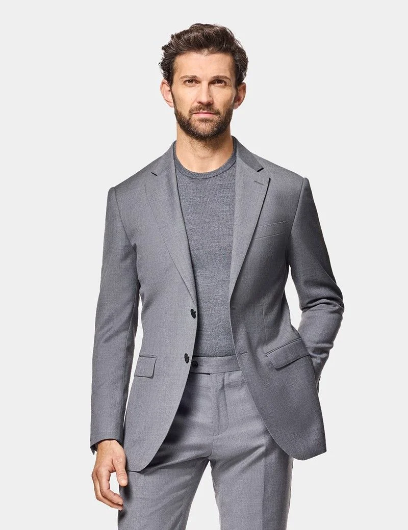 Slim Fit Mid Grey Twill Suit Jacket thumbnail 6