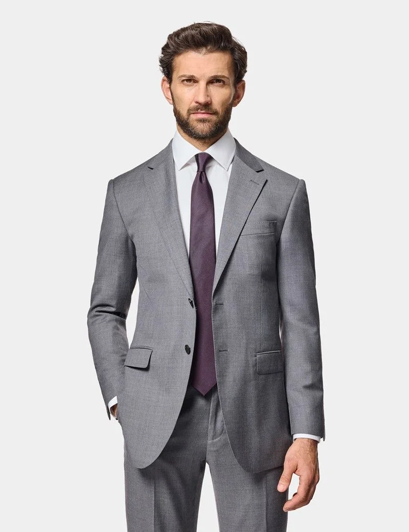 Slim Fit Mid Grey Twill Suit Jacket thumbnail 8