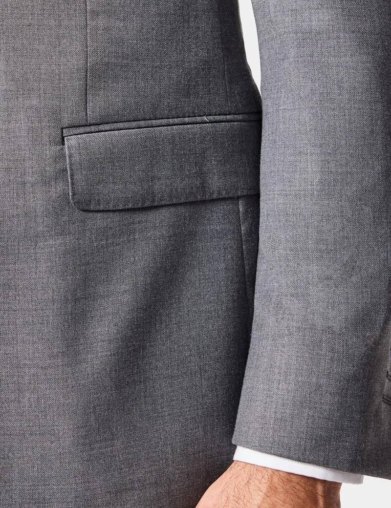 Slim Fit Mid Grey Twill Suit Jacket thumbnail 9