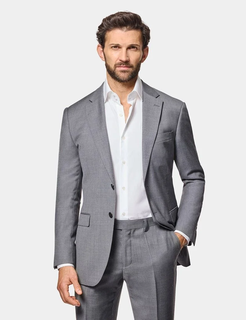 Slim Fit Mid Grey Twill Suit Jacket thumbnail 10