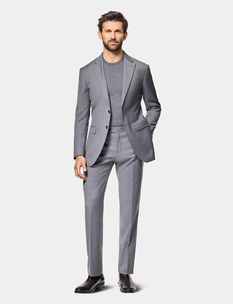 Slim Fit Mid Grey Twill Suit thumbnail 7
