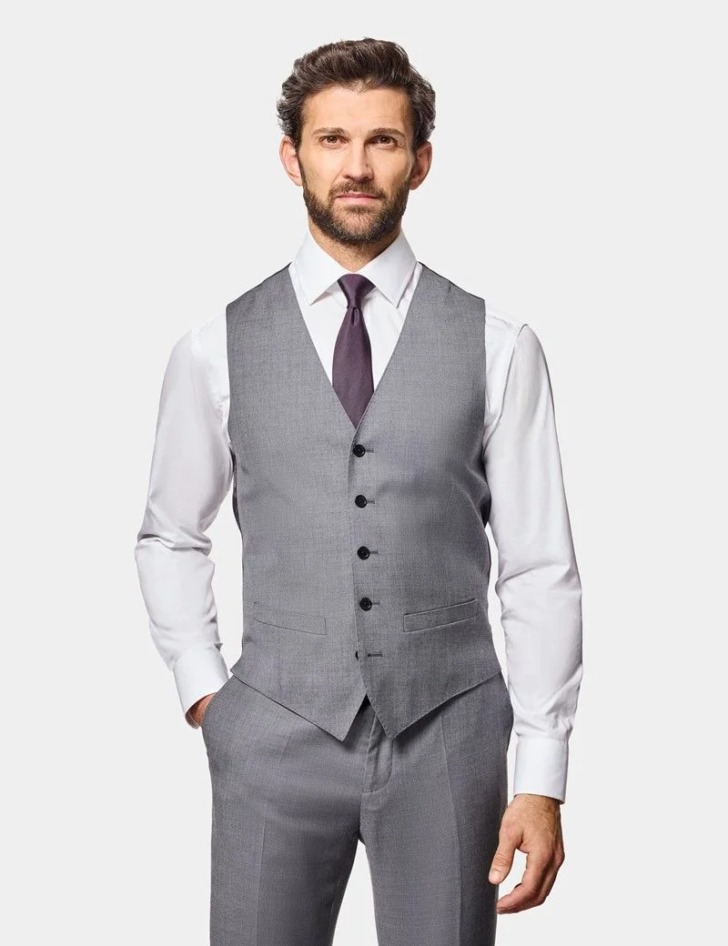 Slim Fit Mid Grey Twill Waistcoat thumbnail 2