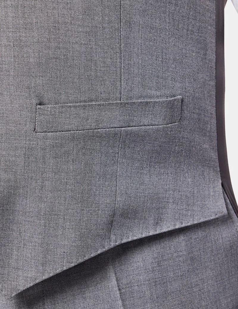 Slim Fit Mid Grey Twill Waistcoat thumbnail 4