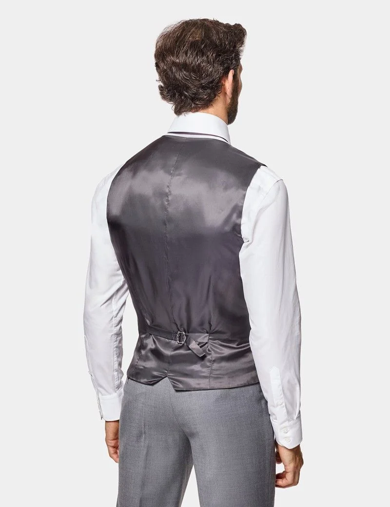 Slim Fit Mid Grey Twill Waistcoat thumbnail 5